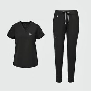 Figs Black Scrub Set Catarina One Pocket Top and Zamora Jogger Pants Size Small